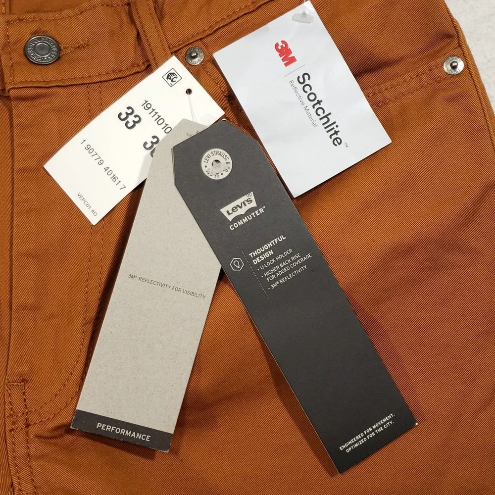Levi's Commuter 511 Slim Pants Men 33x30 Brown 3M Reflective Cycling Jeans Denim